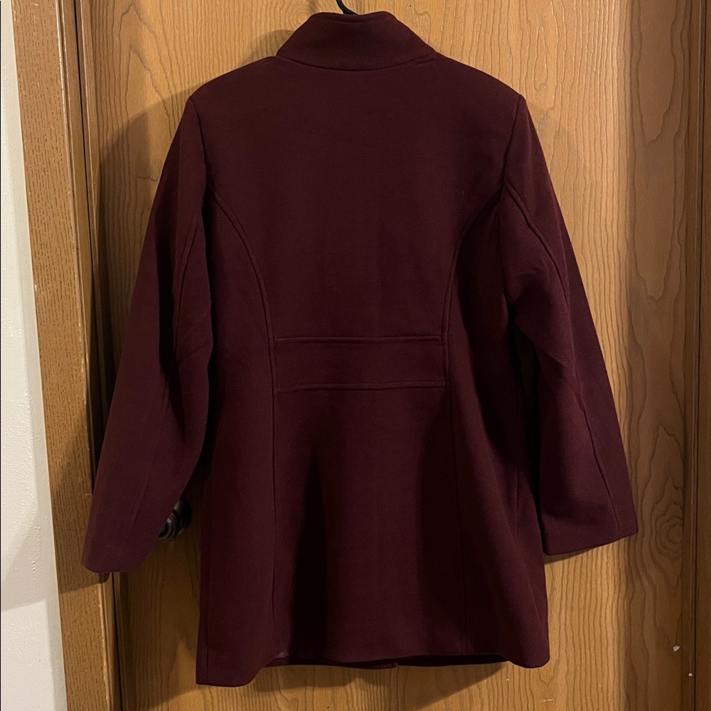Vince Camuto Women’s Faux Wool Deep Burgundy Pea Coat Medium NEW - Picture 10 of 11